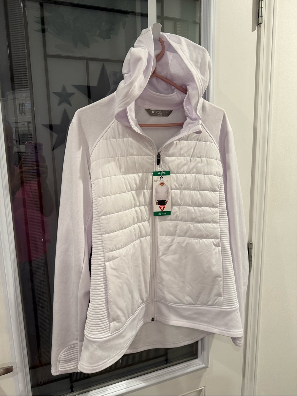 Tuff Athletics White Quilted Hooded Hybrid Jacket